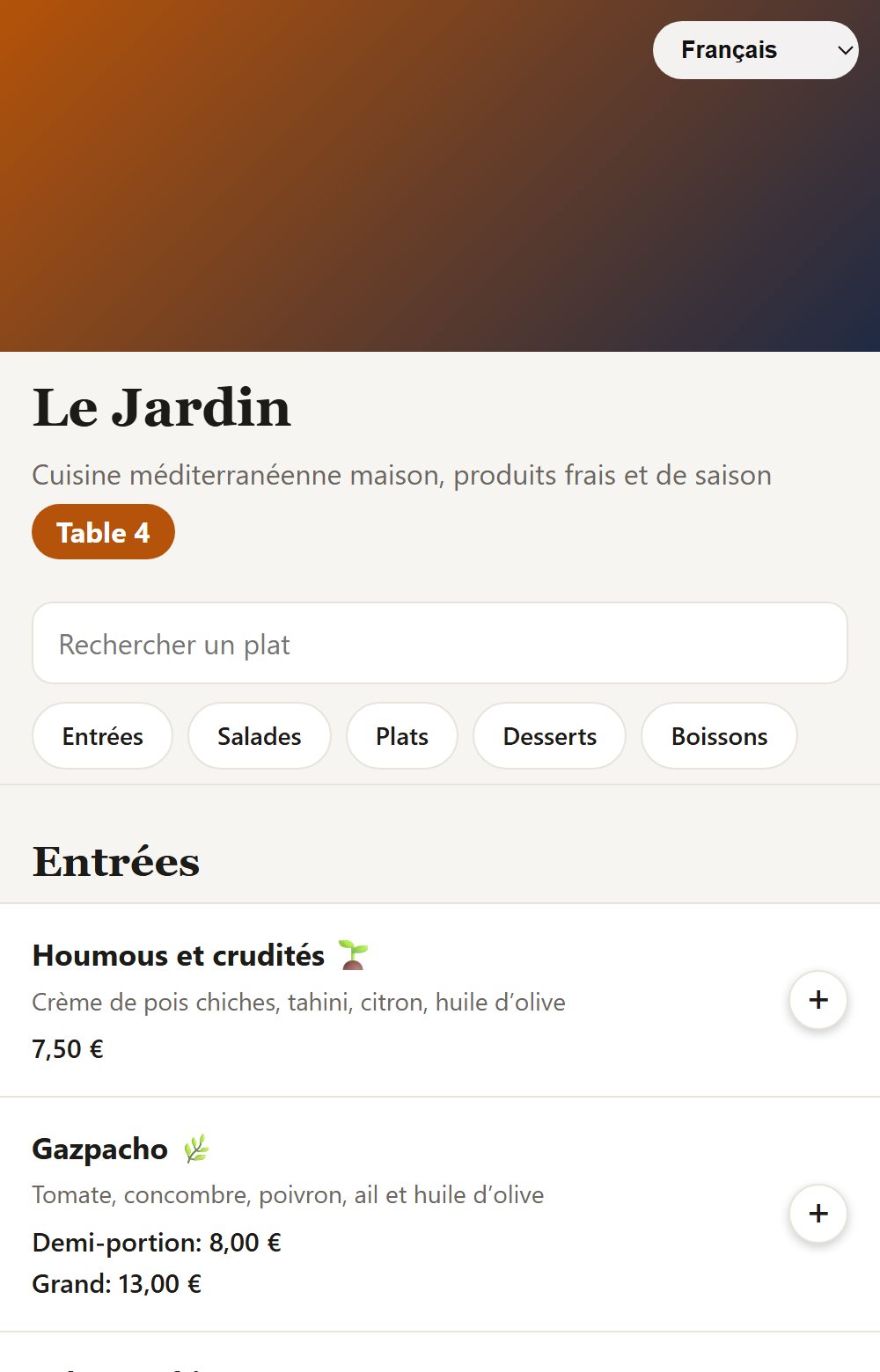 Voir le menu comme un client
